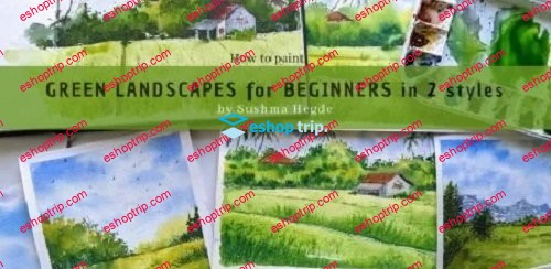 Green Watercolor Landscapes for Beginners in 2 styles