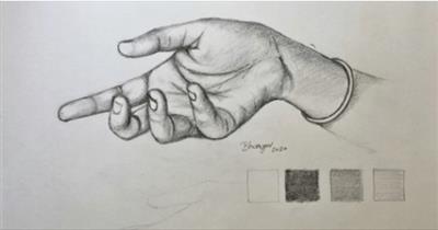 Realistic pencil sketch of a human hand