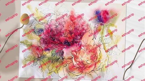 Peonies in Watercolor. Pen ink study