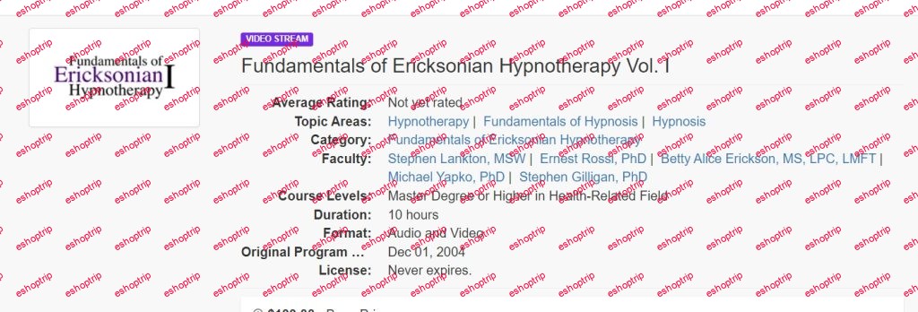 Milton H. Erickson Fundamentals of Ericksonian Hypnotherapy Vol. I