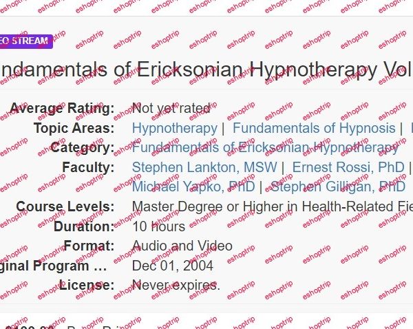 Milton H. Erickson Fundamentals of Ericksonian Hypnotherapy Vol. I