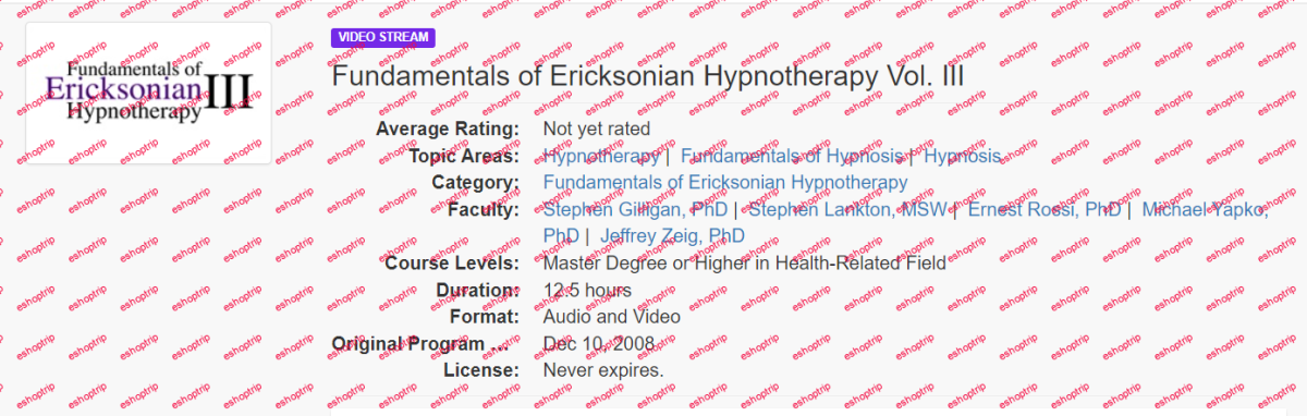 Milton H. Erickson Fundamentals of Ericksonian Hypnotherapy Vol. III