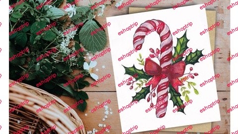 Easy Christmas Candy Cane Watercolor Gift Painting Course