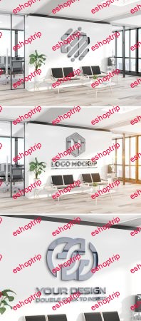 Reflective Metal Logo on Office Wall Mockup 385081333