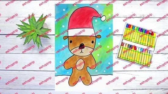 Art Class For Kids How To Draw And Watercolor Paint A Christmas Teddy Bear In The Snow